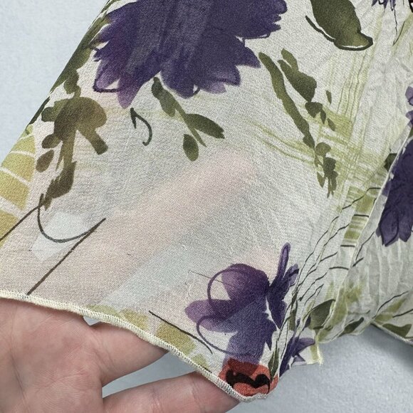 Nine West Silk Y2K Floral V-Neck Flowy Blouse Top Size 10 Green Cream Fairycore - Picture 5 of 13